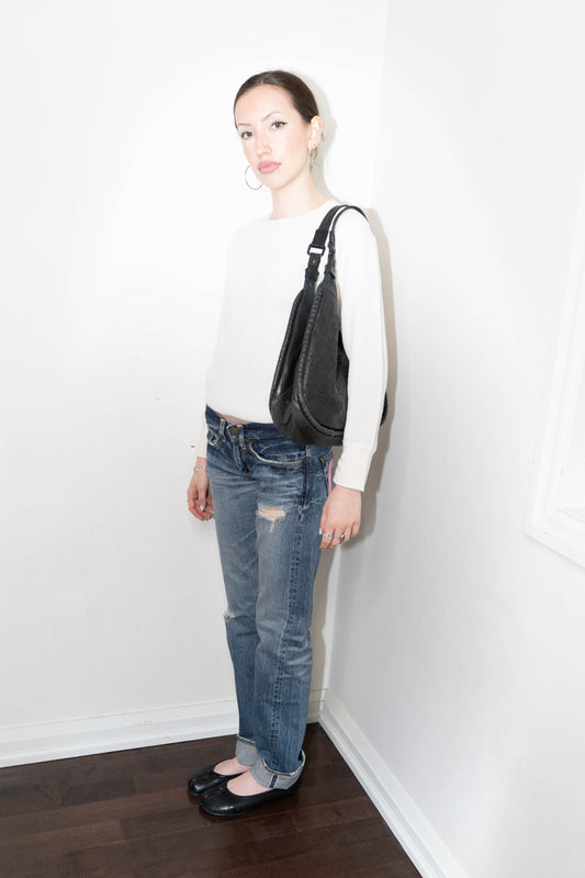 Floral Embossed Leather Shoulder Bag