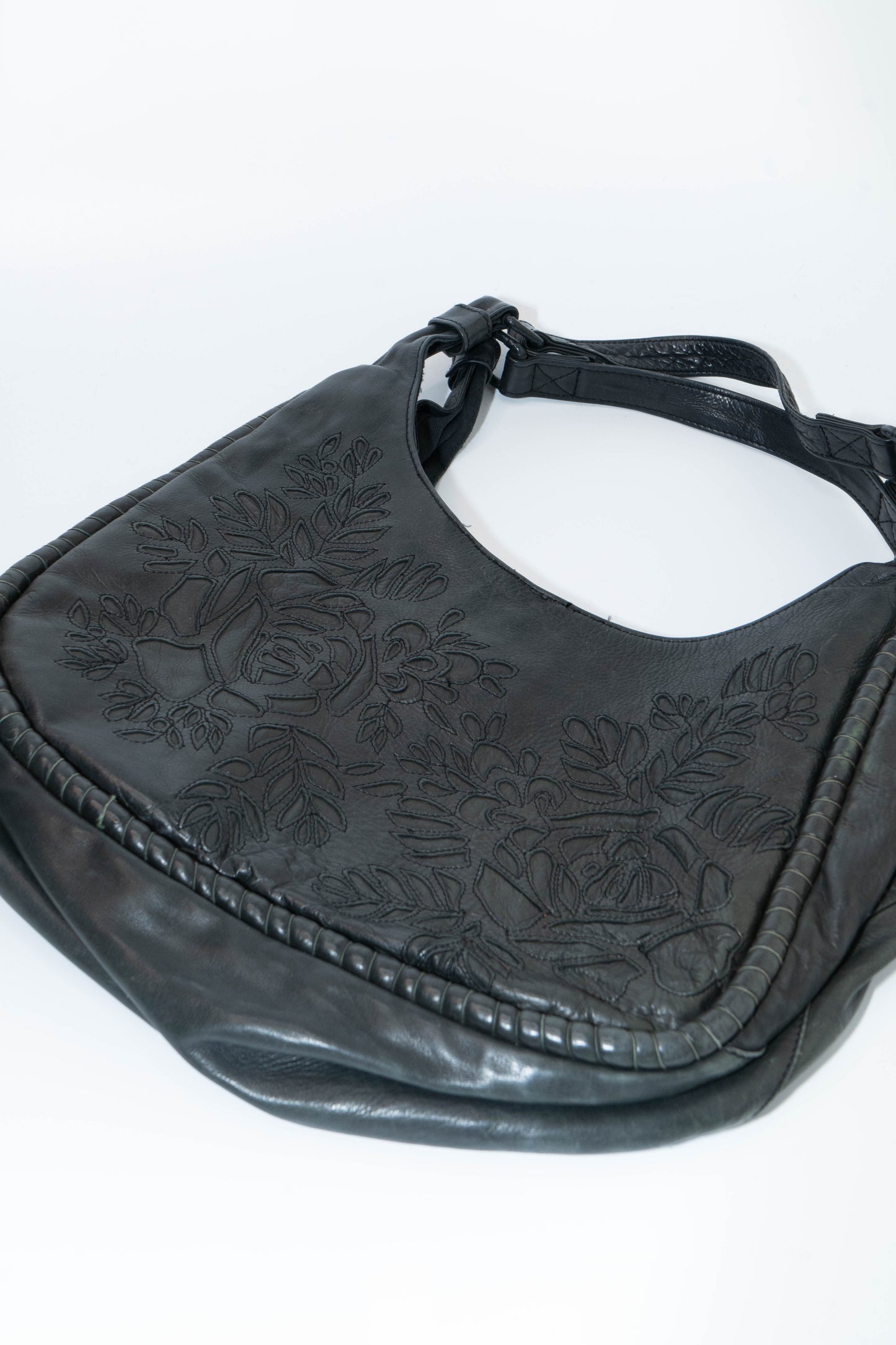 Floral Embossed Leather Shoulder Bag