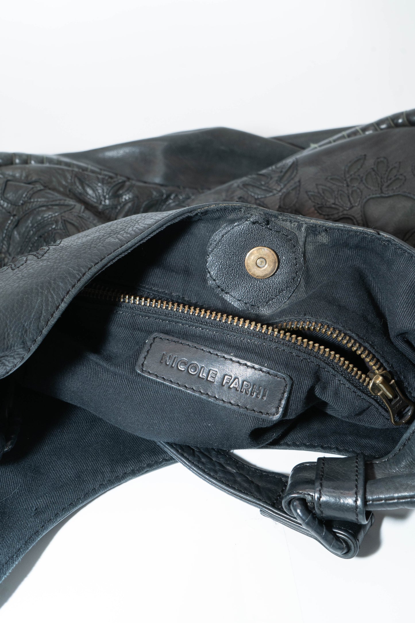 Floral Embossed Leather Shoulder Bag